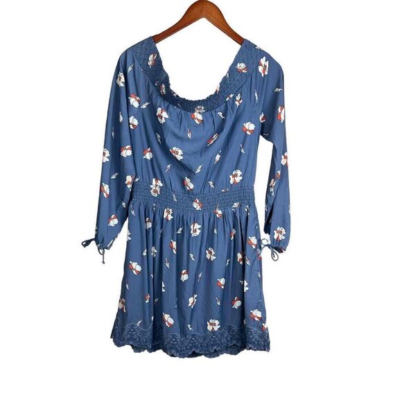 Abercrombie & Fitch Women's M Blue Dress Long Sleeve Floral Off Shoulder Mini - Picture 2 of 4